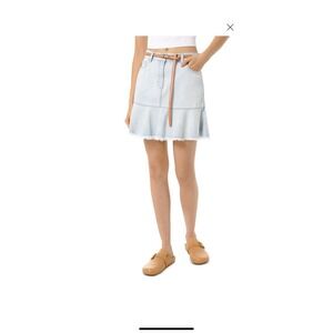MICHAEL KORS Women's Light Blue Wash Frayed-hem Flounce Denim Skirt 4 Western